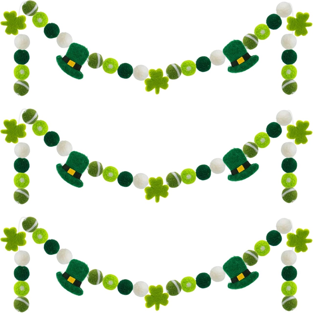 3 Pack St. Patrick's Day Felt Garlands - 6.6 Feet Pom Pom Felt Ball Shamrock Leprechaun Hat Hanging Banners